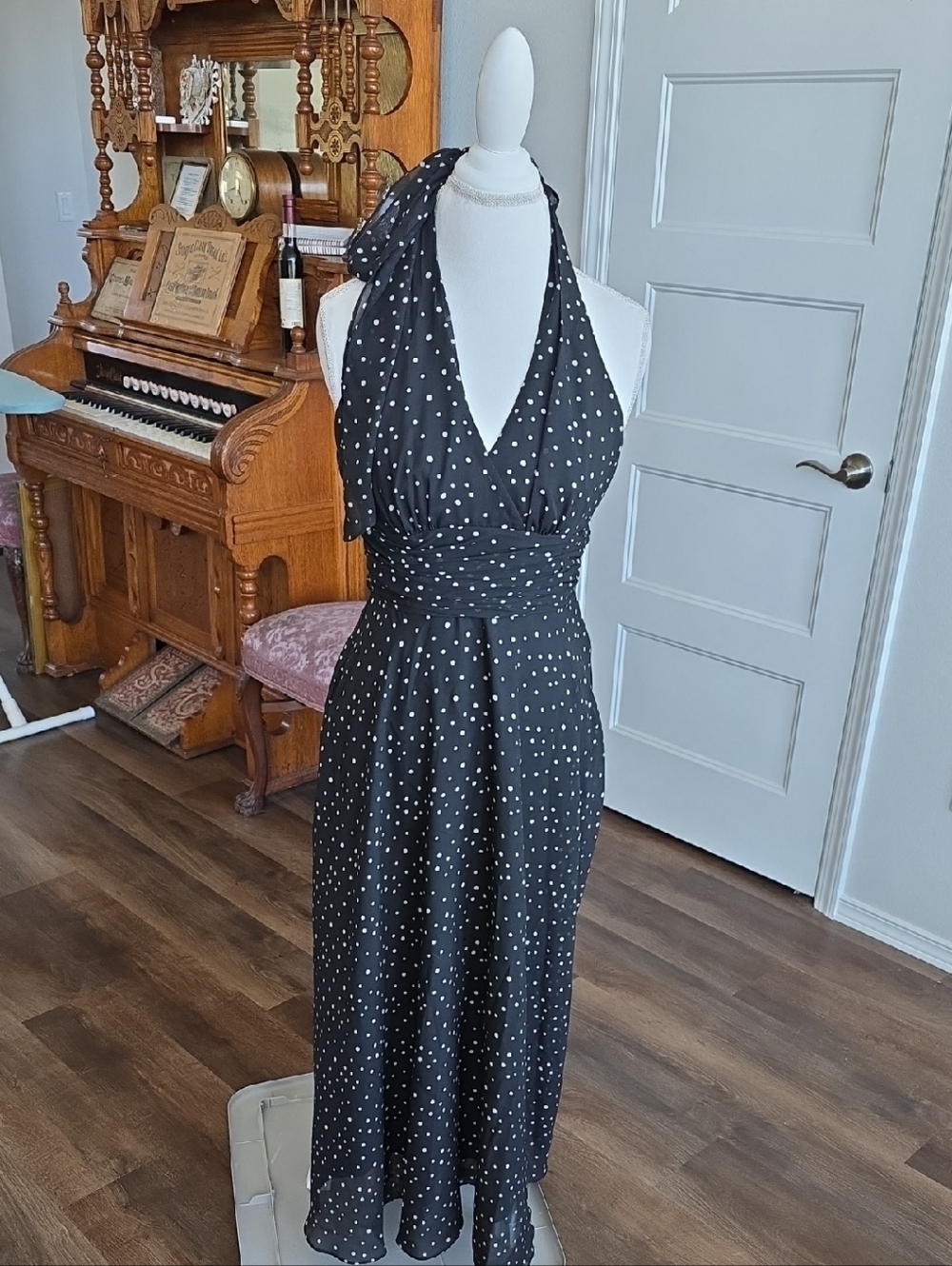 Black Polka Dot Halter Maxi Dress - Women's Maxi